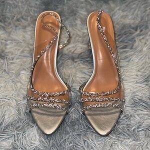 🏷️NWOT Silver Rhinestone Strappy Heels